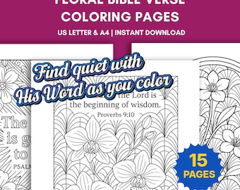 Bible Coloring Pages for Adults: 15 Floral Bible Verse Art Deco Printables (Digital PDF)