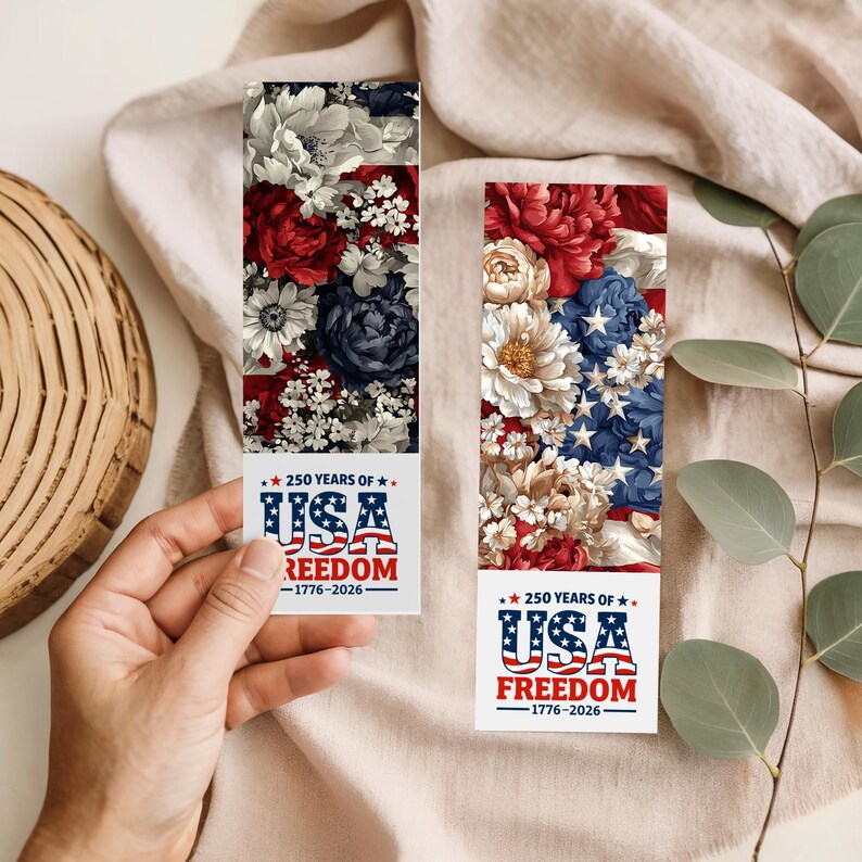 Freedom Bookmarks USA 250th Anniversary Bookmarks | 8 Patriotic Floral Printable ...