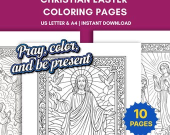 Christian Easter Coloring Pages for Adults: 10 Religious Spring Coloring Sheets (Digital PDF)