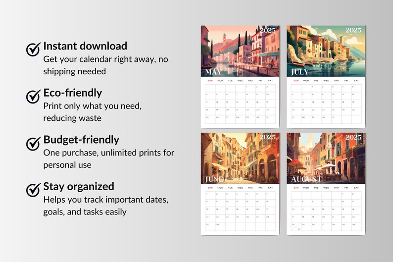 2025 Printable Wall Calendar Sunday and Monday Start A4 or US Letter