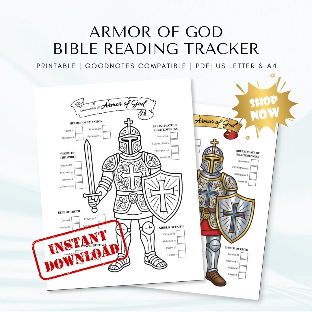 Armor of God Bible Reading Tracker Coloring Pages | Christian Scripture ...