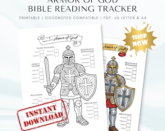 Armor of God Bible Reading Tracker Coloring Pages | Christian Scripture Study Planner (Digital PDF)