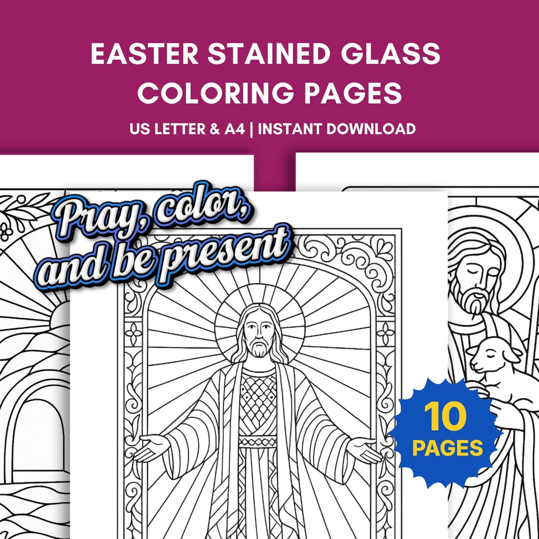 Easter Stained Glass Coloring Pages for Adults: 10 Religious Spring ...