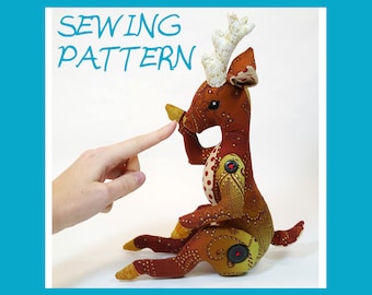 Plush Sewing Pattern - Verdi the Reindeer, a Button Jointed deer plush