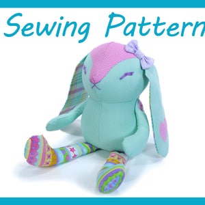 PDF Plush Sewing Pattern - Yukito the Bunny, An art doll button jointed rabbit plush