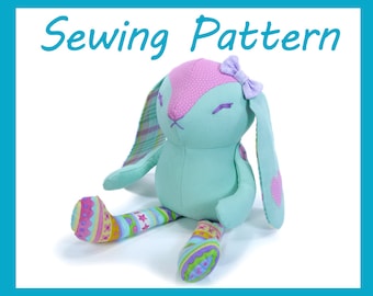 PDF Plush Sewing Pattern - Yukito the Bunny, An art doll button jointed rabbit plush