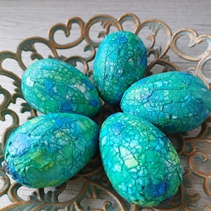 Set of 5 Decorative Easter Eggs, Easter Table Centerpiece, Easter Basket Filler, Spring Home Decor, Blue Green Decorative  Easter Eggs