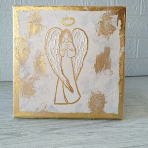 Angel Painting on Canvas, Guardian Angel Art, Textured Angel Wall Art, Religious Painting, Guardian Angel Artwork , Spiritual wall art
