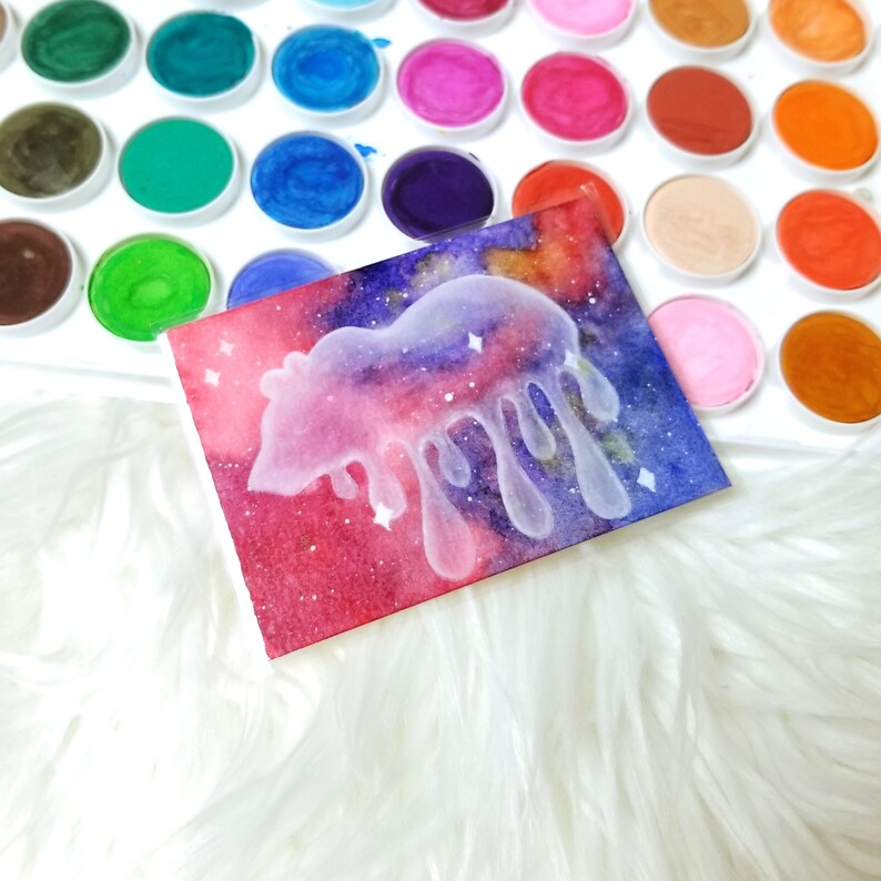 Galactic Drip Bear ACEO Art Card Original Laminated Painting