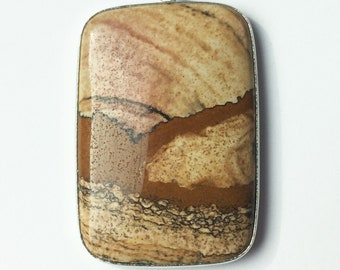 African Queen Picture Jasper Rectangular-Shaped Pendant in Sterling Silver Setting - Gallery Quality