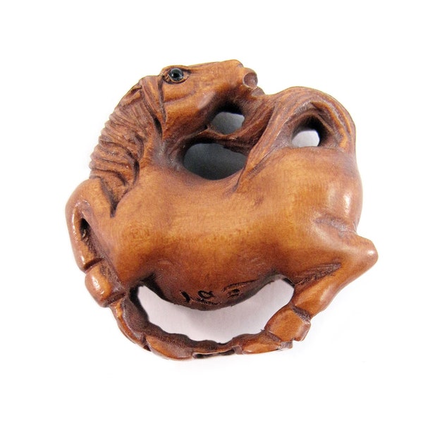 Circle Horse Bead - Hand-Carved Boxwood Ojime Bead