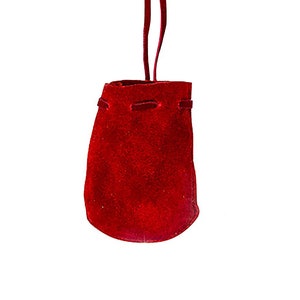 Red Suede Leather Drawstring Rounded Pouch