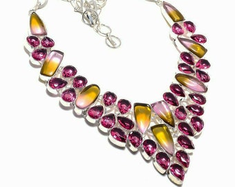 Ametrine and Magenta Glass Bib Collar Necklace