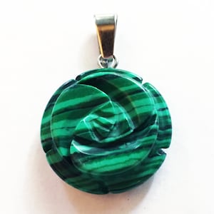 Malachite Pendant Carved Rose Small Size