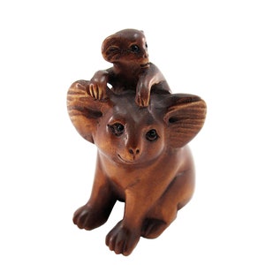 Koala Mom and Baby Hand-Carved Boxwood Netsuke Bead image 1
