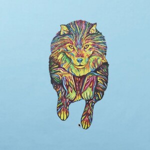 Psychedelic Wolf Cotton Tarot Cloth on Blue Background