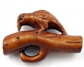 Bird on a Branch Japanese Hand-Carved Boxwood Netsuke Bead