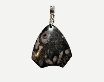 Nipoma Fossilized Coral Pendant with Silver Wire Wrap Bail