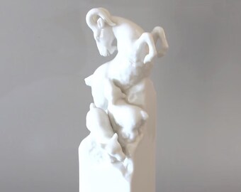 Chinese Year of the Sheep Figurine on Wood Base