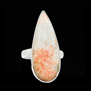 Peach Scolecite ring size 5.25 in teardrop shape