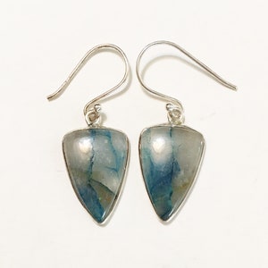 Lightning Azurite in Quartz Earrings in Sterling Silver Wire Frames