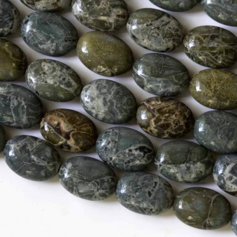 16 Strand of Australian Green Lace Jasper 10 x 14mm Oval Beads Strand of 30 Beads