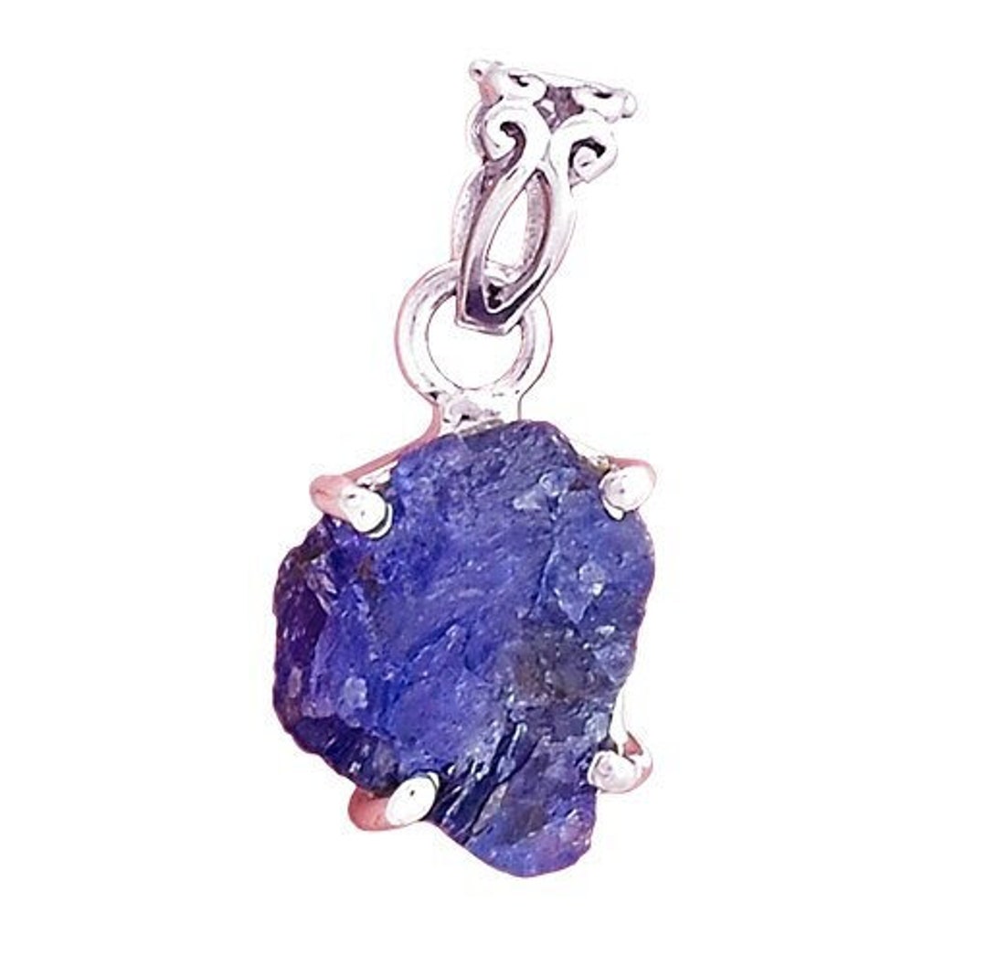 Genuine Rough Tanzanite Gemstone Sterling Silver Pendant – Cage Style Necklace, 1.5 Inch, Unisex Design