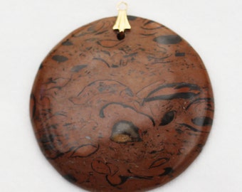 Tiger Skin Jasper Round Pendant with 14k Gold-Plated Brass Bail