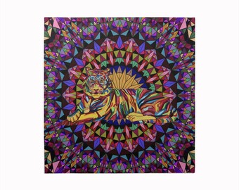 Psychedelic Tiger Meditation Cloth Kaleidoscopic Design great Tarot Cloth