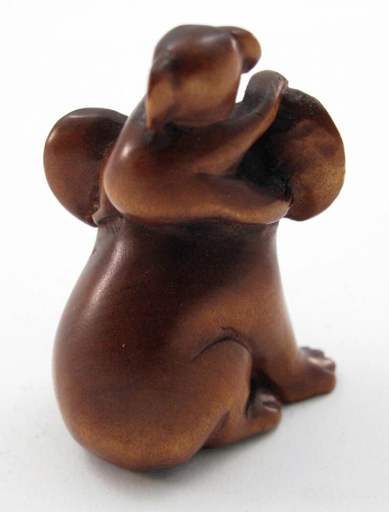 Koala Mom and Baby Hand-Carved Boxwood Netsuke Bead image 3