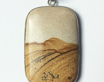 African Queen Picture Jasper Rectangular-Shaped Pendant in Sterling Silver Setting - Gallery Quality