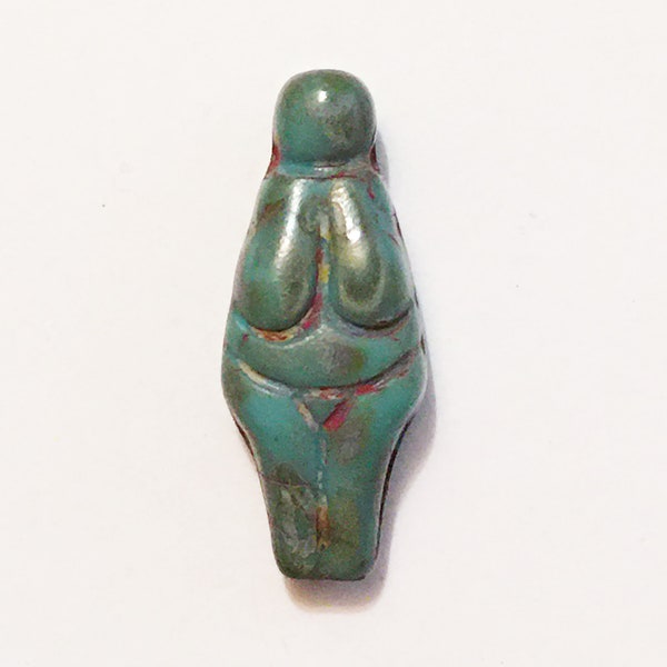 Czech Glass Goddess Bead in Teal with Crimson