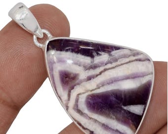 Chevron Amethyst Pendant Wing Shape in Sterling Silver Frame