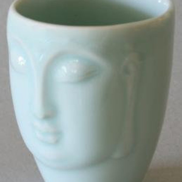 Celadon Glazed Porcelain Buddha Face Cup