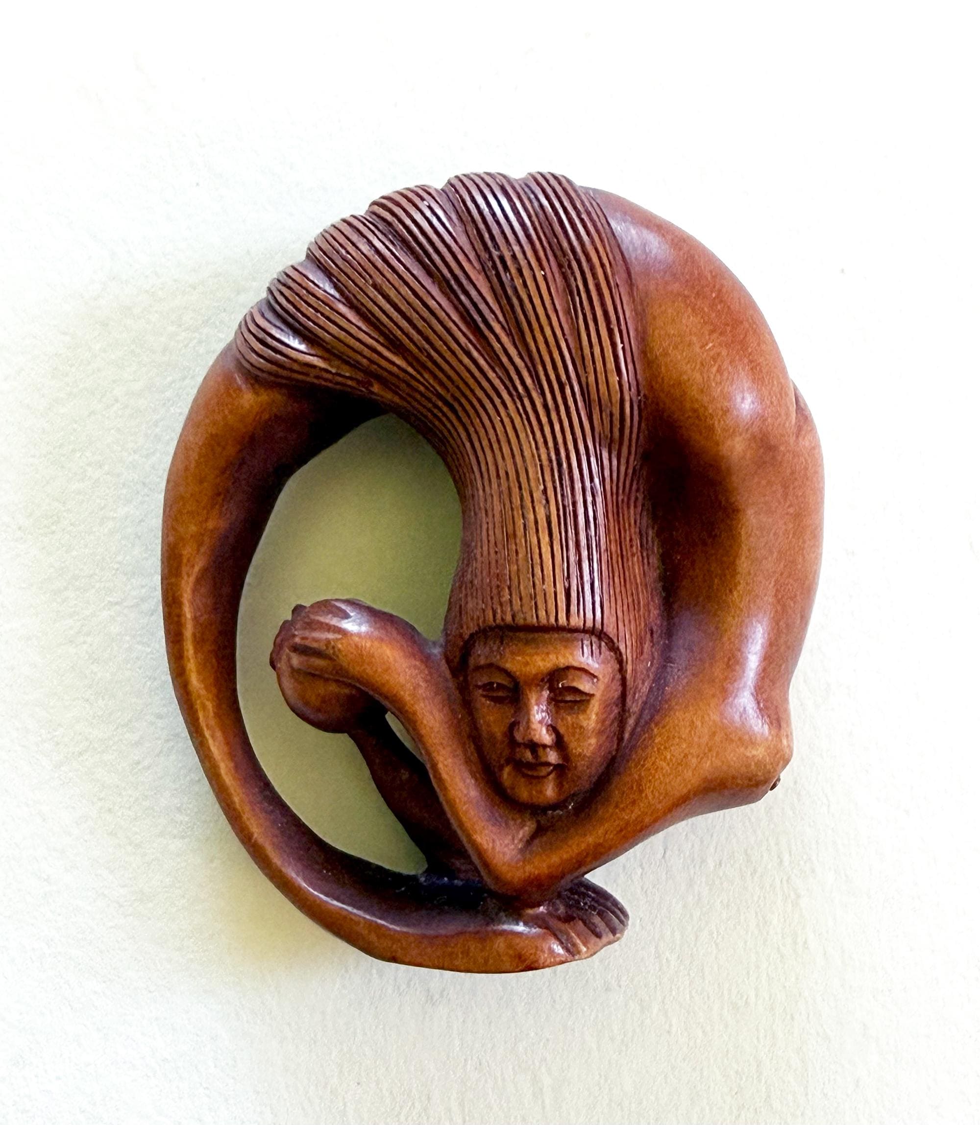Circling Mermaid Netsuke Bead With Pearl Japanese Hand-carved