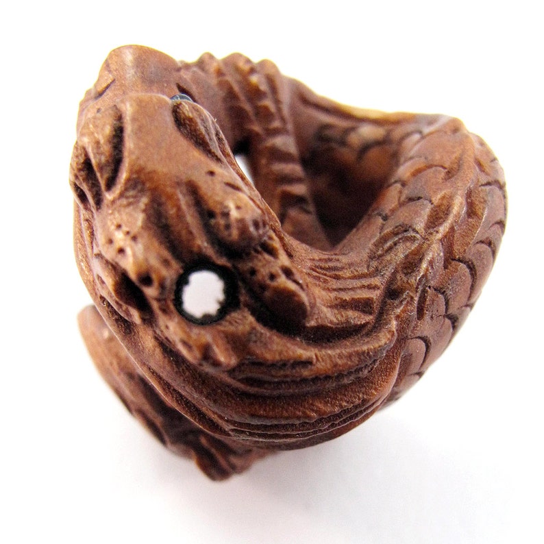 Coiling Dragon Hand-Carved Boxwood Ojime Bead