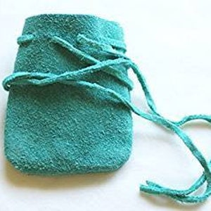 Teal Green Suede Leather Drawstring Rounded Pouch