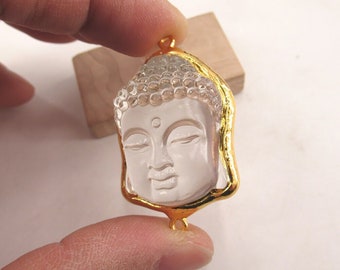 Perle de connexion en résine transparente Buddha Bead avec bord plaqué or