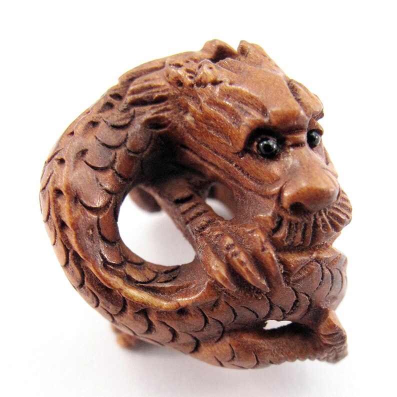 Coiling Dragon Hand-Carved Boxwood Ojime Bead