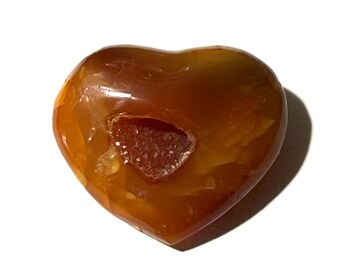 Carnelian Puffy Heart 33mm Wide with Sparkly Pocket of Druzy