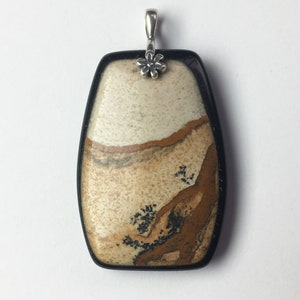 Black Bordered African Queen Picture Jasper Barrel-Shaped Pendant - Gallery Quality