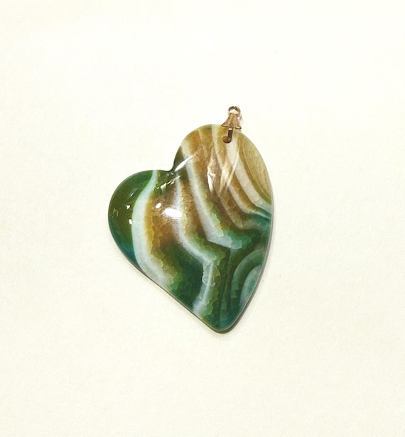 Dragon Veins Agate Heart-Shaped Pendant with Gold Plated Brass Bail