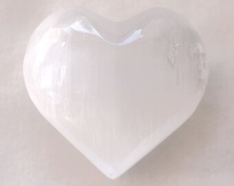 Shiny White Selenite 1-3/4" Puffy Heart Removes Resistance to True Love