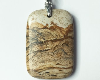 African Queen Picture Jasper Rectangular-Shaped Pendant - Gallery Quality