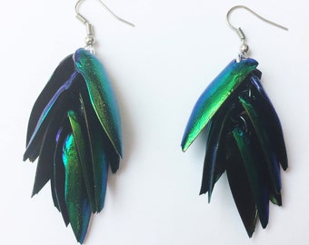 Green Beetle Wing Earrings - Surprisingly Lightweight