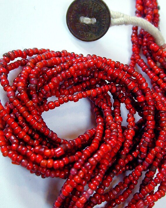 Collier De Perles En Verre Multicolores Style Vénitien - Perles De 8 Mm Rouge Et Autres - Fait Main Népal - Occasion