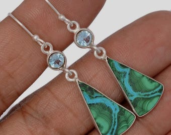 Malachite in Chrysocolla Earrings with Blue Topaz Accents