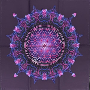 Mystic Purple Flower of Life Tarot Cloth Sacred Geometry