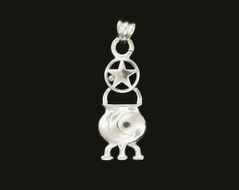 May include: Silver charm pendant featuring a cauldron with a crescent moon design and a five-pointed star above it.