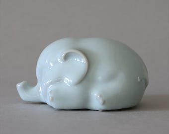 Sleeping Elephant Incense Stand in Celadon Glaze